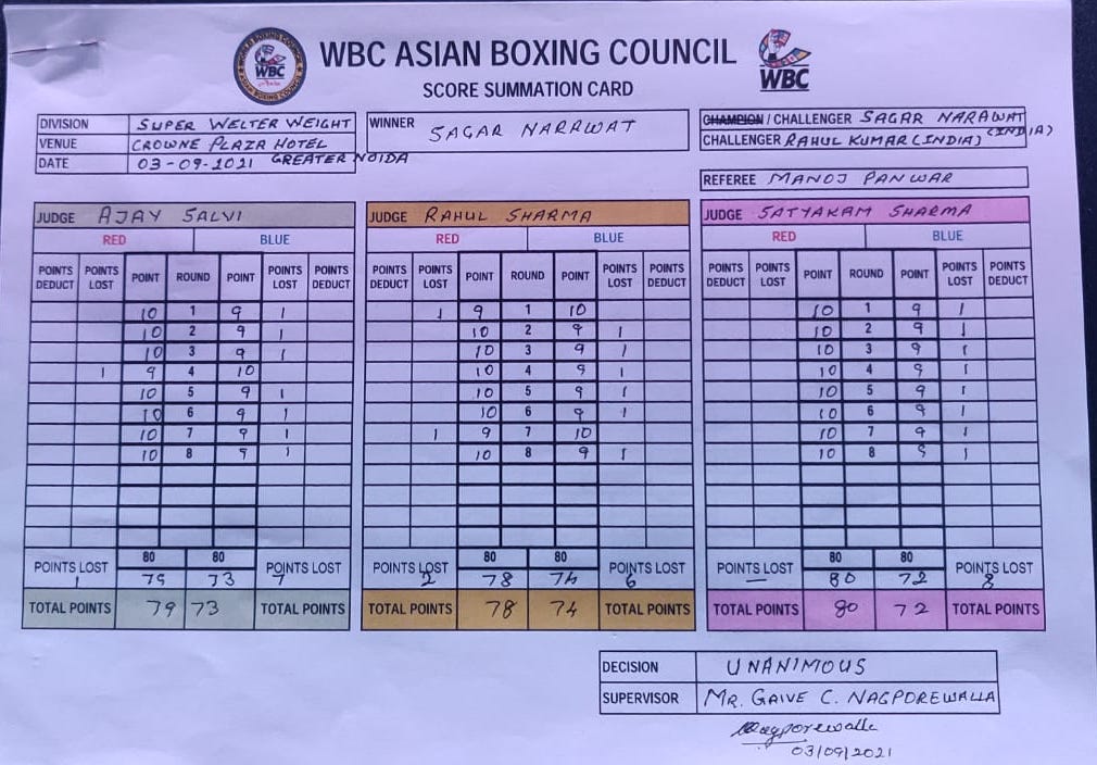Sagar Narwat Vs Rahul Kumar - WBC Asian Boxing Council Continental Title